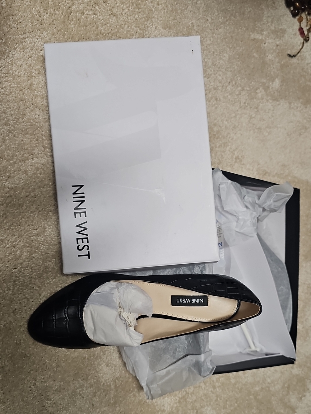 Nine West Black Quilted Slip-On Pointed-Toe Flat